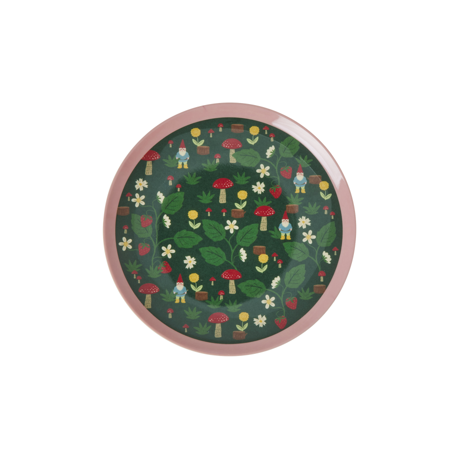Melamine Dessert Plate - Green - Forest Gnome Print