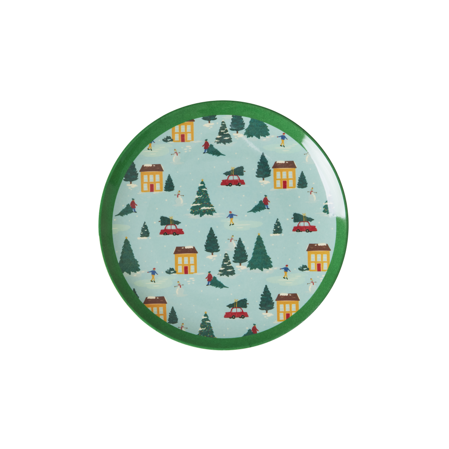 Melamine Dessert Plate - Blue - Happy Holidays Print