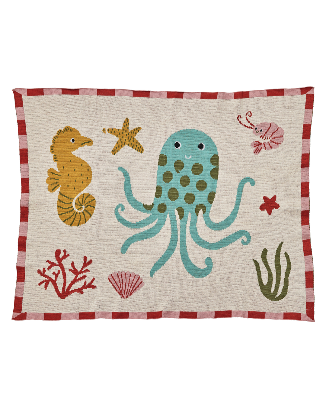 Knitted Baby Blanket with Coral Ocean Design