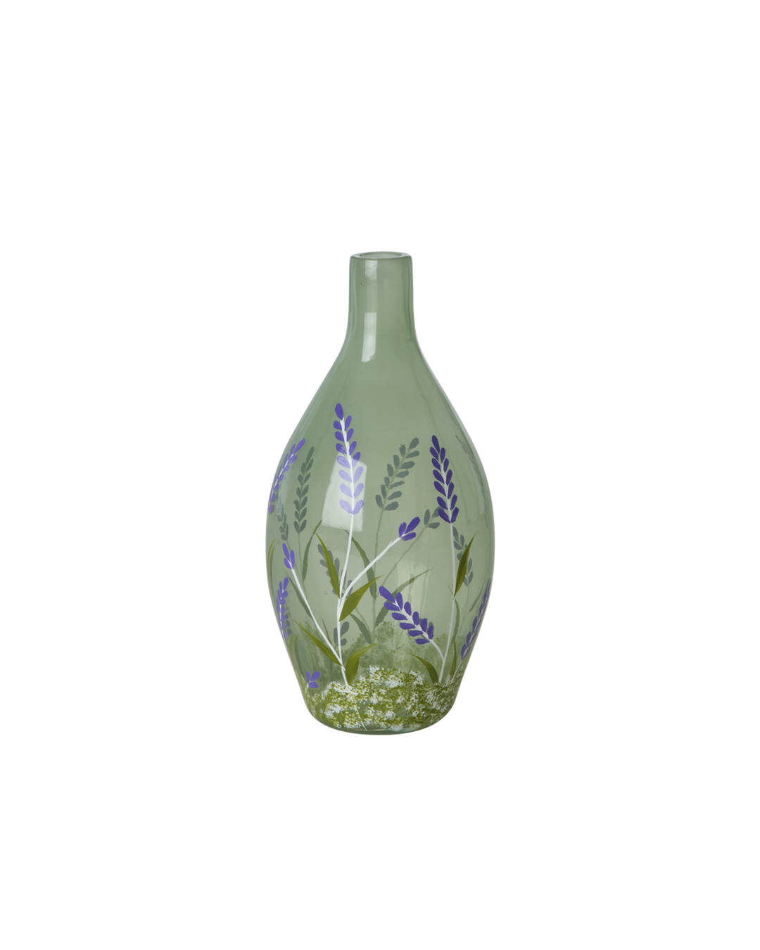 Glass Vase in Green with Purple Flowers - 650ml