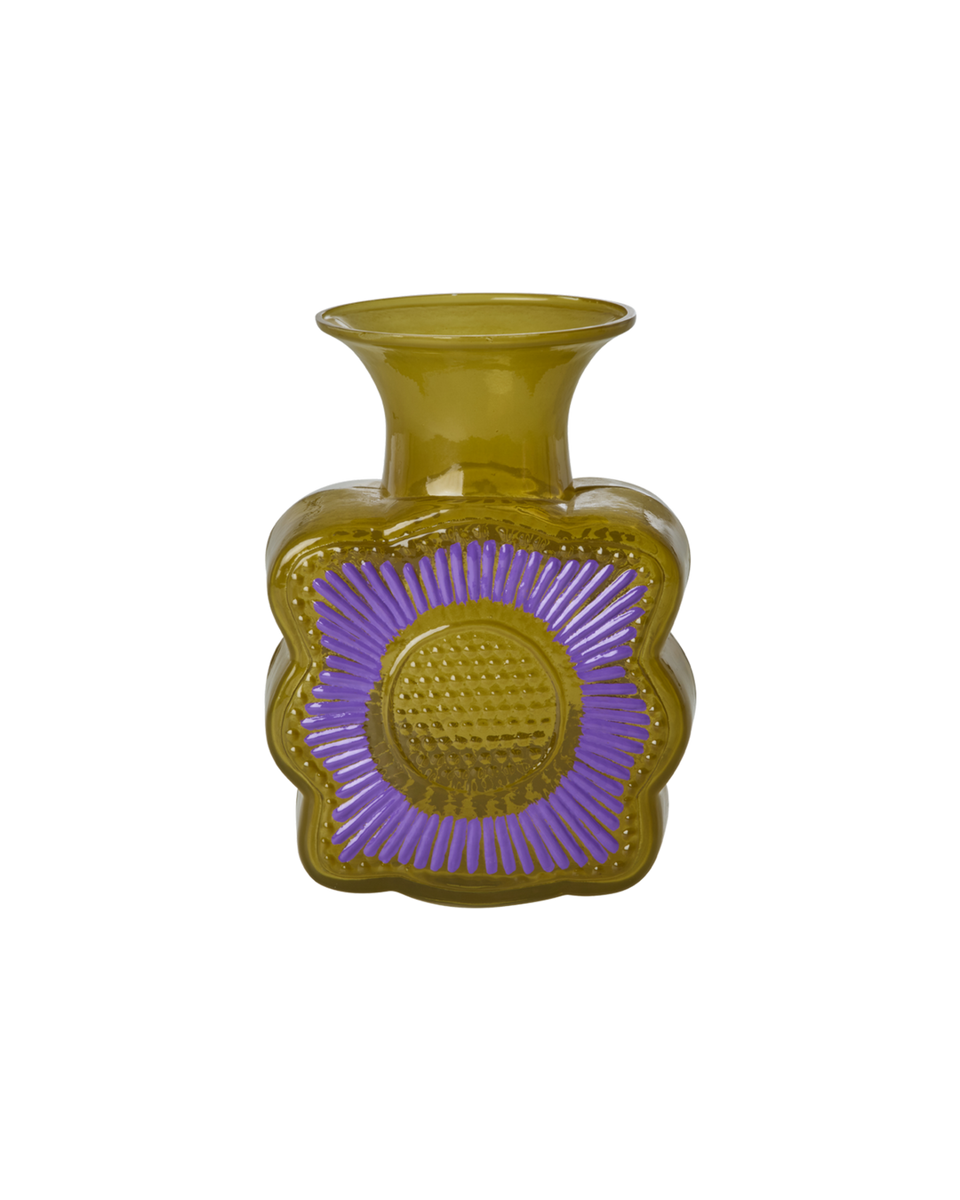 Glass Vase with Embossed Flower Design in Curry - 1L