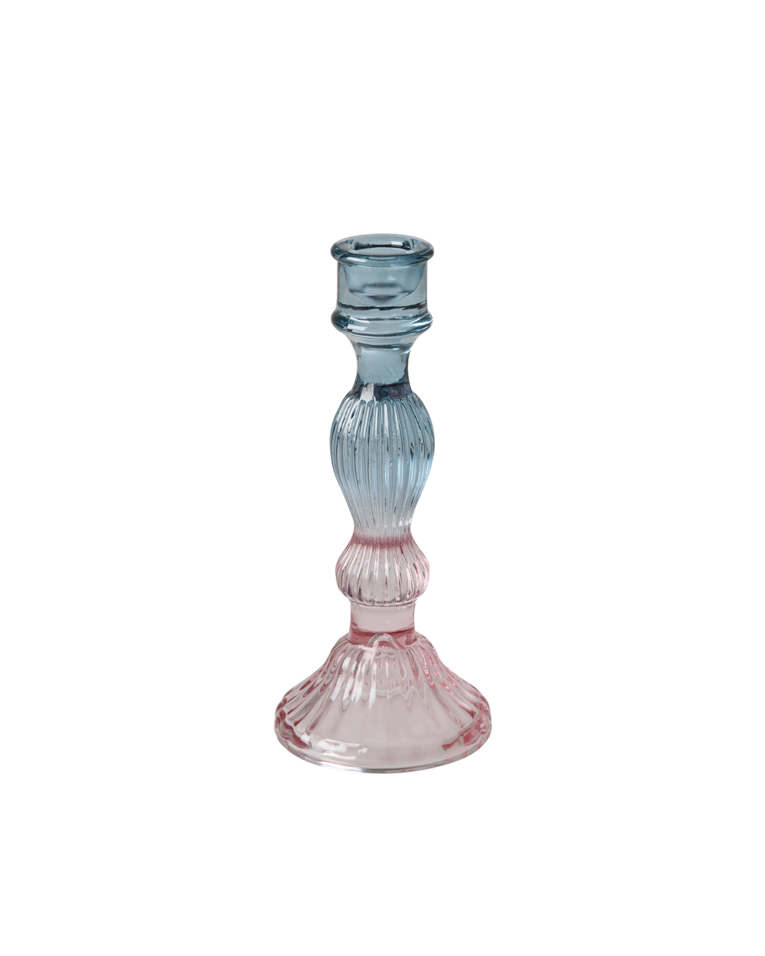 Glass Candle Holder in Two Tone Soft Pink and Blue - Large