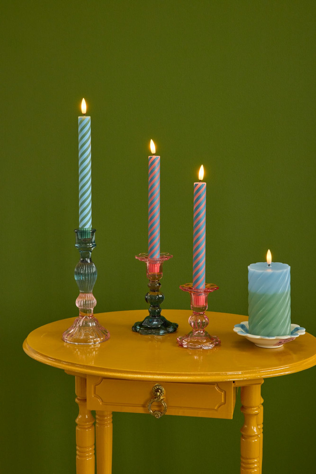 LED Pillar Candle in Blue and Green