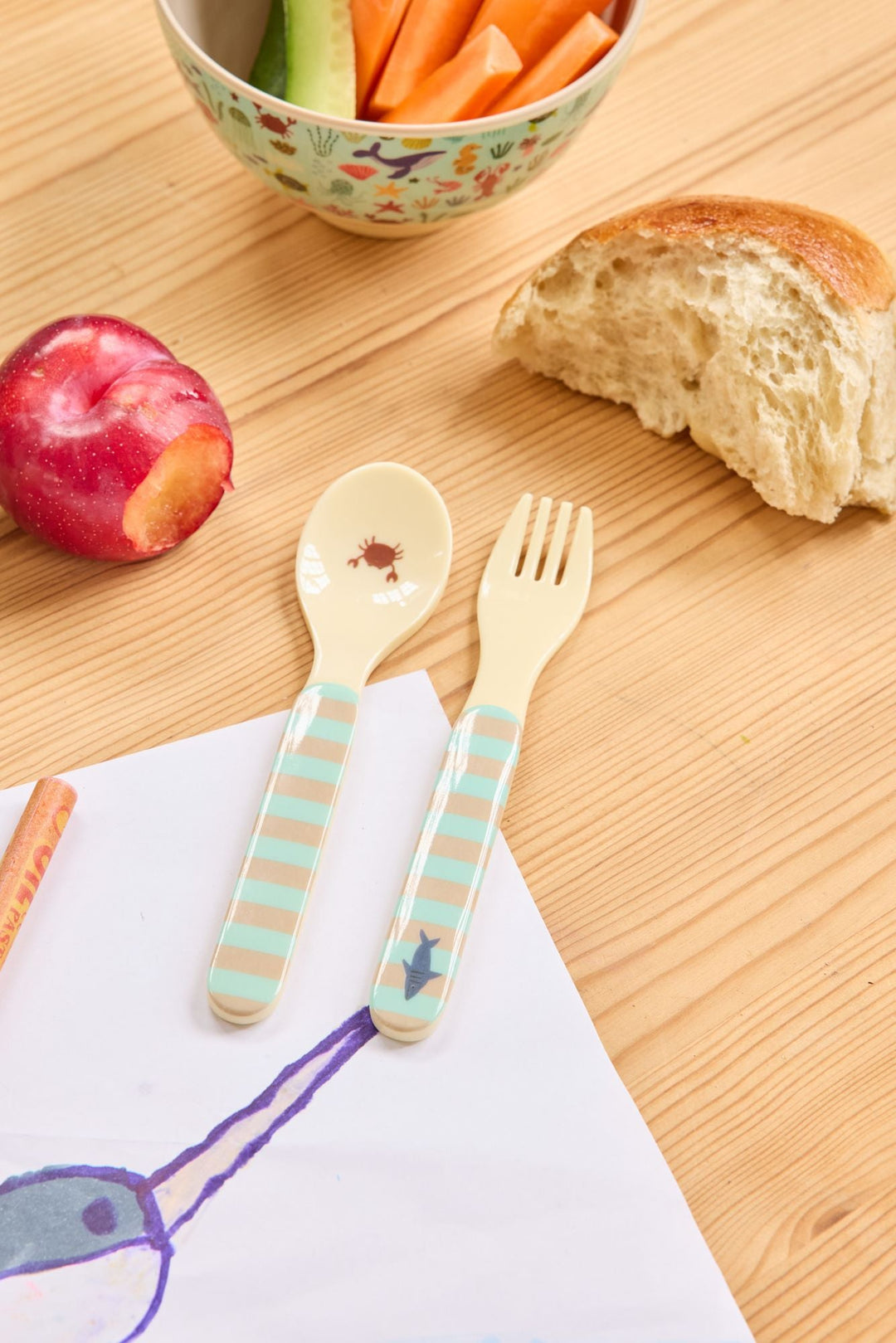 Kids Melamine Spoon and Fork Set - Blue Ocean Print