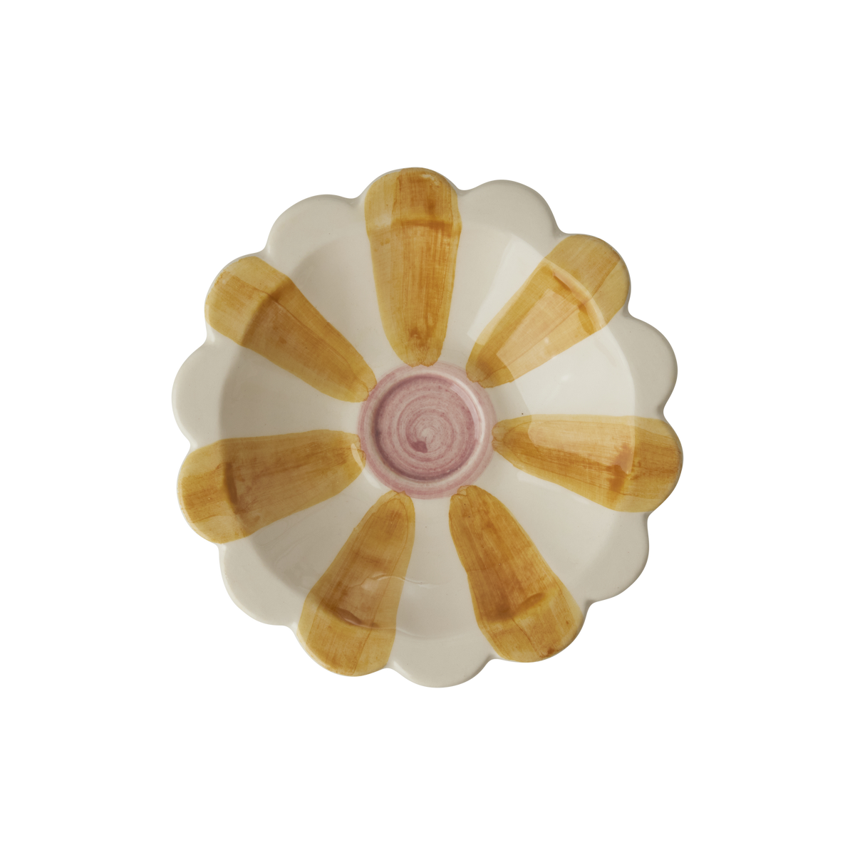 Small Ceramic Dipping Bowl - Yellow - Hand Painted Stripes