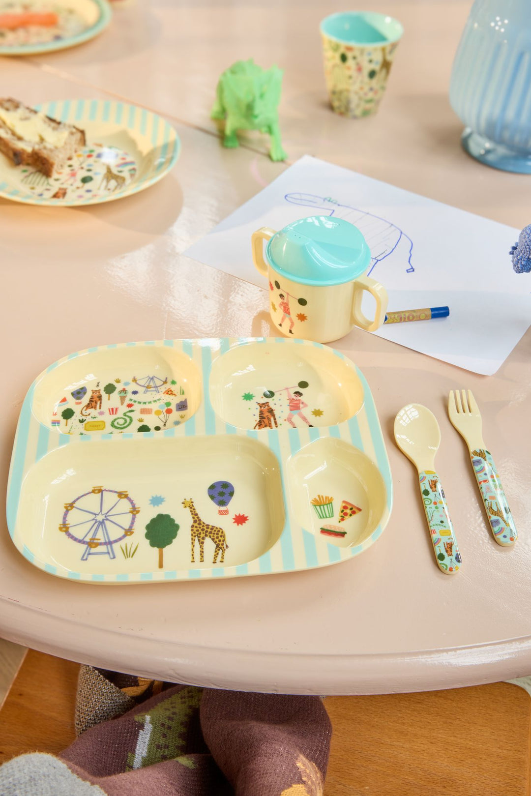 Melamine Baby Dinner Set - Mint Fun Fair Print