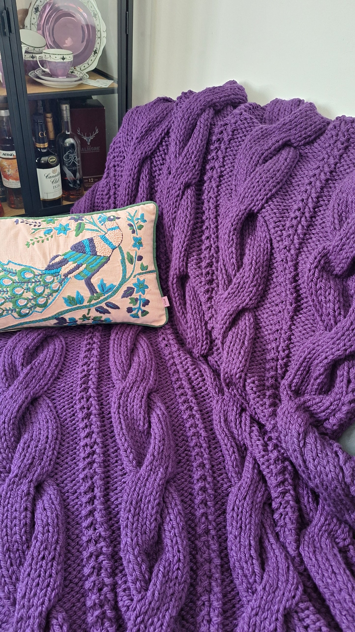 Chunky Cable Knit Blanket - Large - Plum
