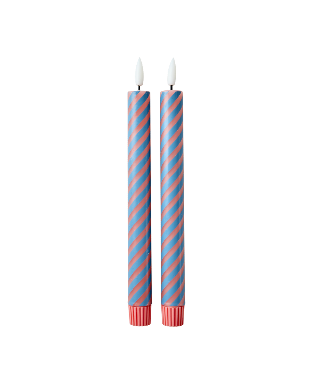 LED Candle in Coral and Petrol Stripes 2 pack