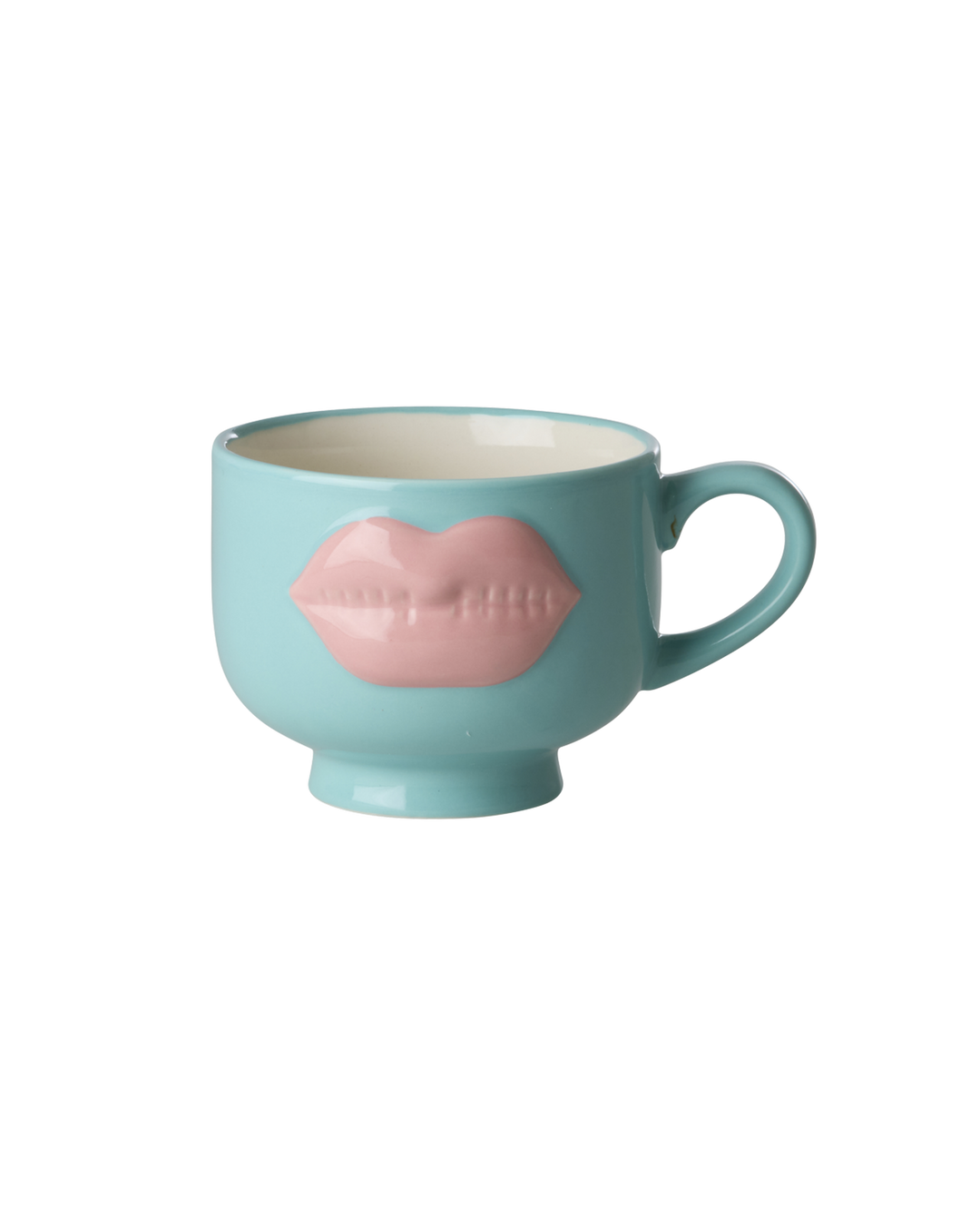 Ceramic Mug with Embossed Soft Pink Lips - Mint
