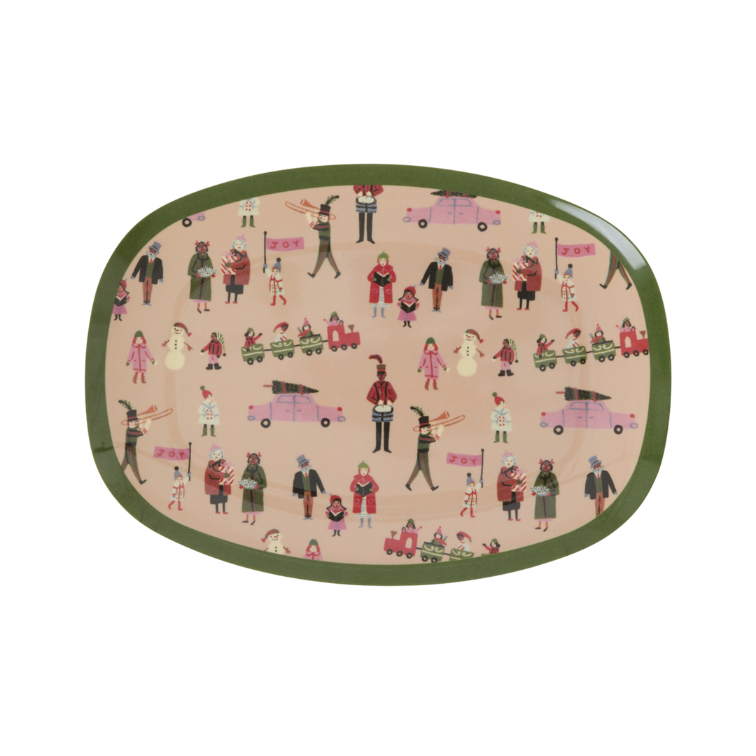 Small Rectangular Side Plate - Dusty Pink - Holiday Print