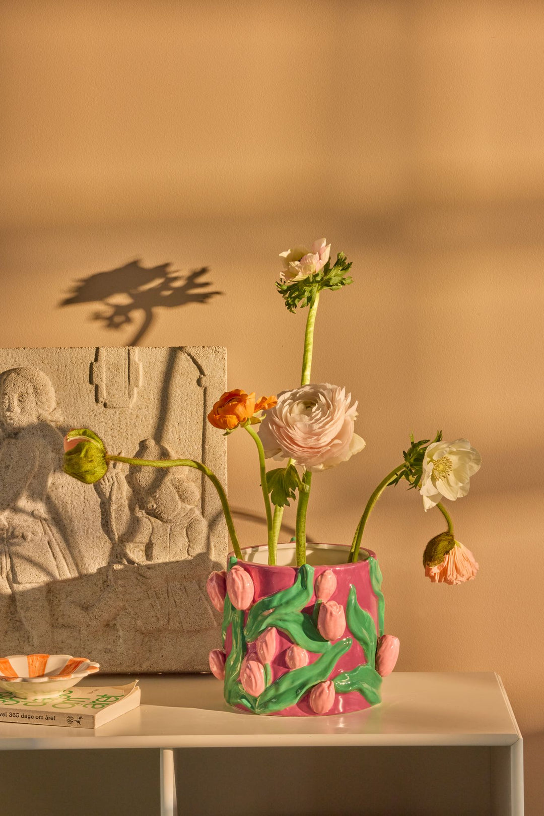 Ceramic Flower Pot/Vase - Bordeaux Embossed Tulips Design