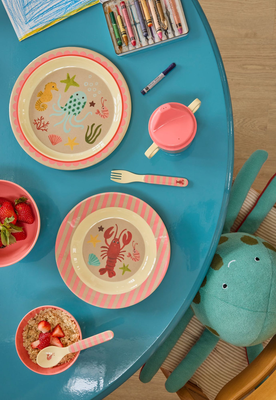 Kids Melamine Spoon and Fork Set - Coral Ocean Print