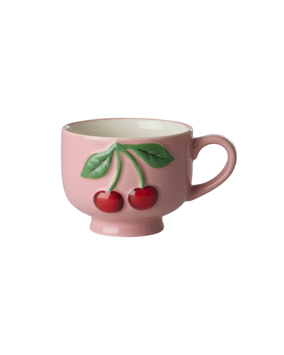 Ceramic Mug with Embossed Red Cherries - Pink