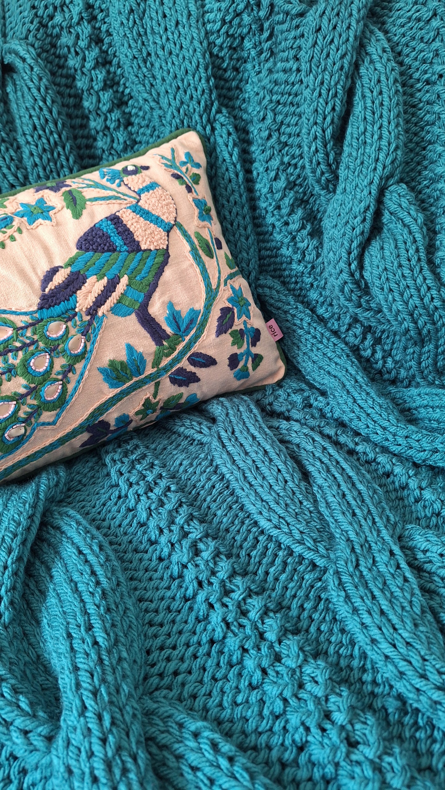 Chunky Cable Knit Blanket - Large - Teal