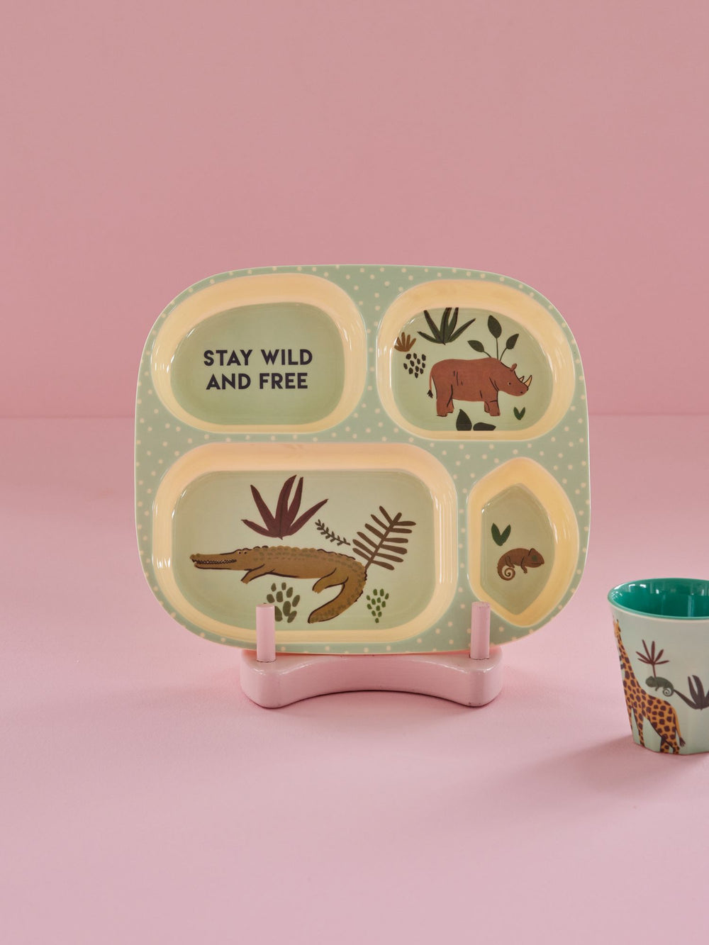 Melamine Kids 4 Room Plate - Blue Stay Wild Print