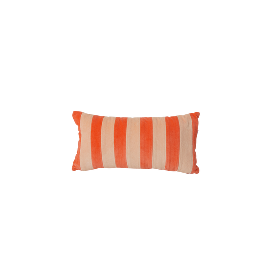 Velvet Rectangular Cushion by Rice - Orange and Apricot Stripes - Small