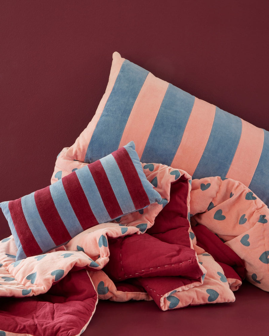 Rectangular Velvet Pillow with Gendarme Blue and Maroon Stripes - Small