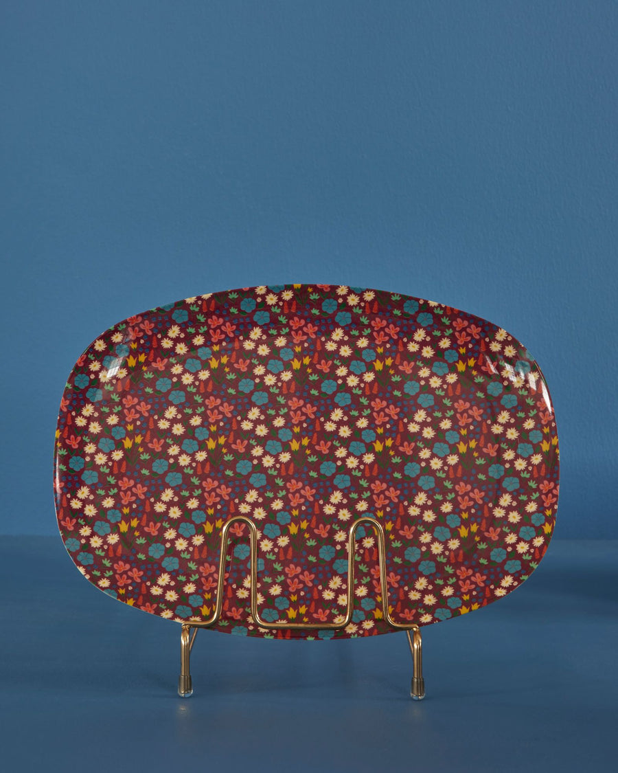 Melamine Rectangular Plate with Poppies Print