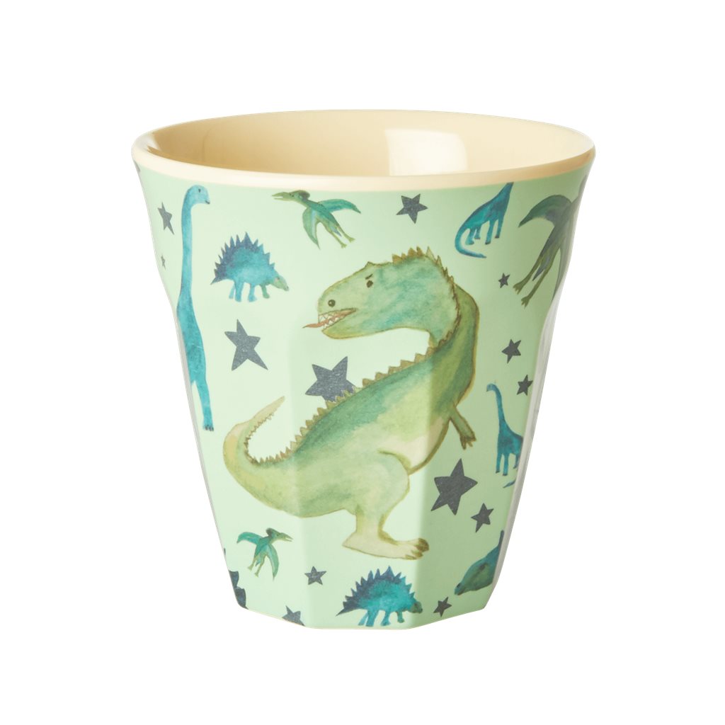 MEDIUM MELAMINE CUP - SAGE GREEN - DINOSAURS PRINT
