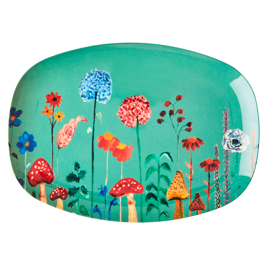 Melamine Rectangular Plate with Winter Flower Print