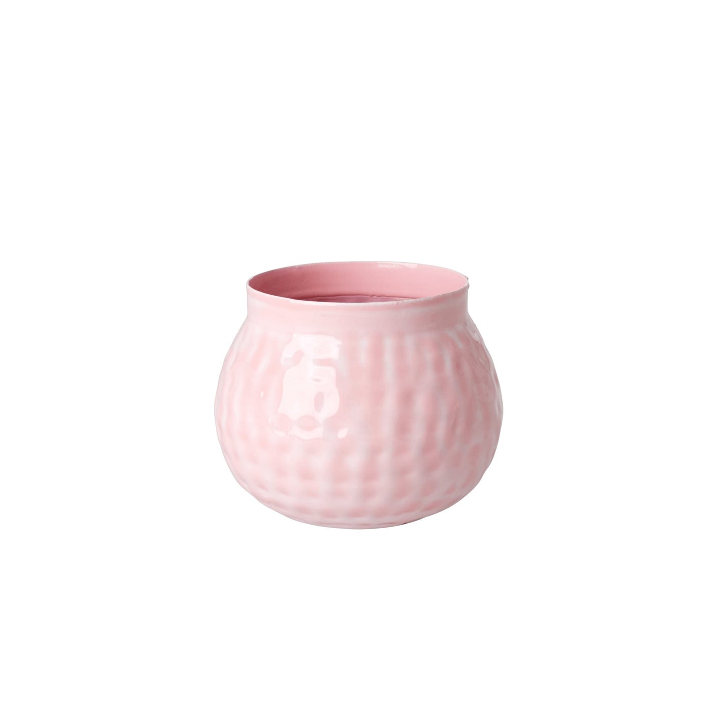 SMALL ROUND ENAMEL FLOWER POT - PINK