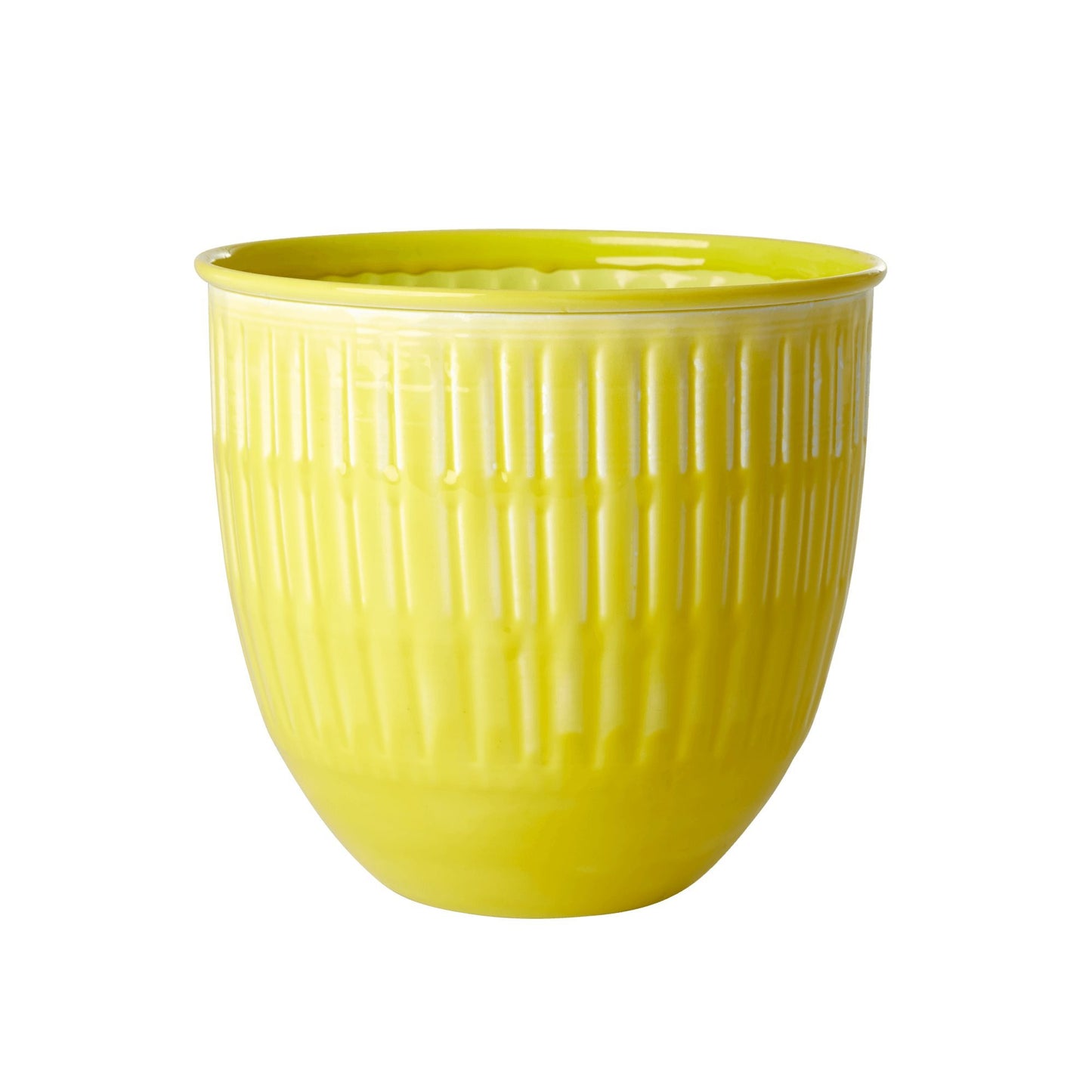 LARGE ROUND ENAMEL FLOWER POT - YELLOW
