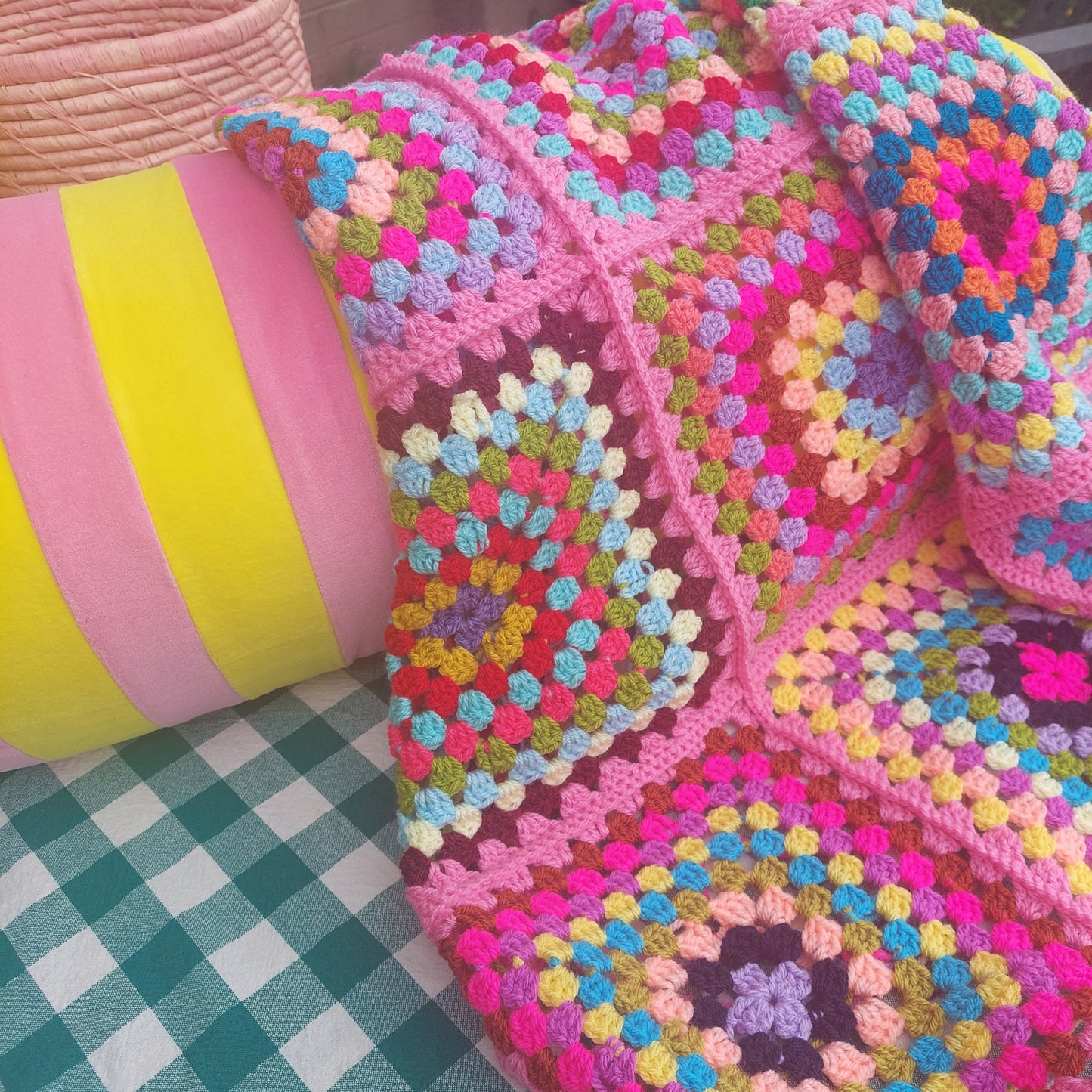 Pink Patchwork Crochet Granny Square Baby Blanket