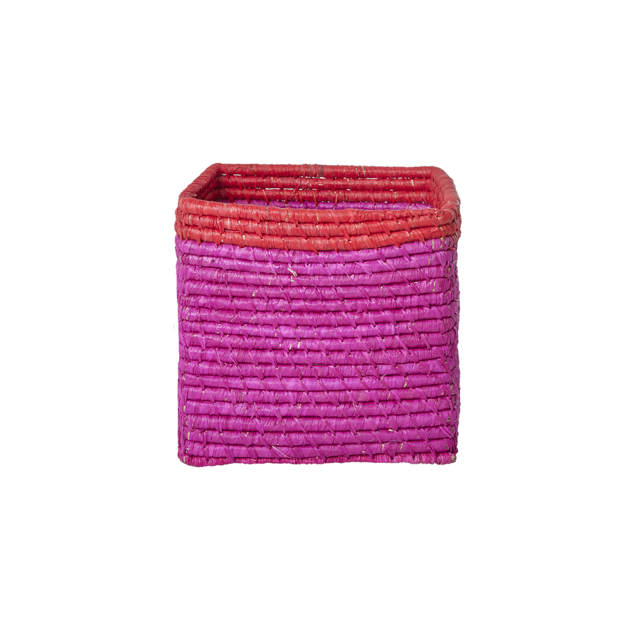 Raffia Basket in Pink with Red Border