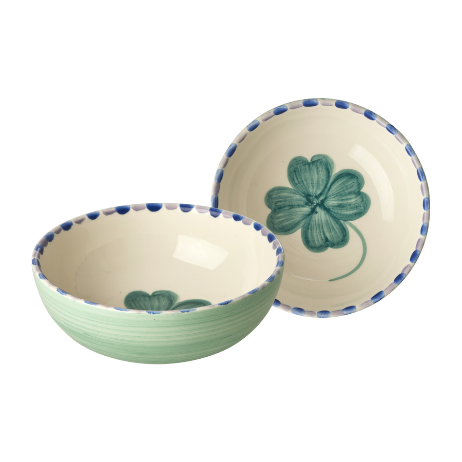 Ceramic Bowl  - Soft Green  - Hand Painted Clover