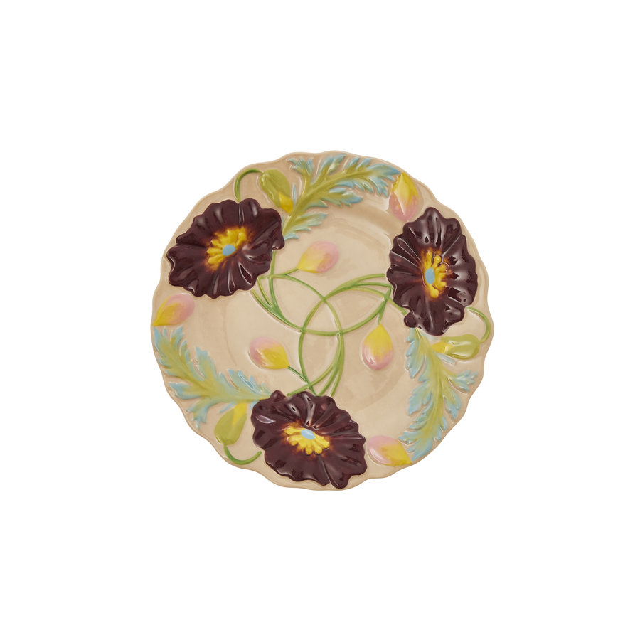 Ceramic Cake Plate with Embossed Flower design - soft sand