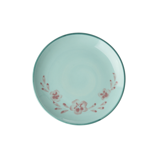 Ceramic Cake Plate  - Soft Green - Hand Painted Flower Vine