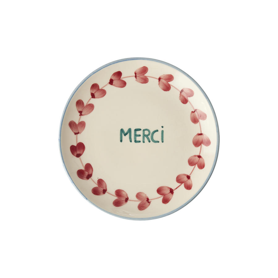 Ceramic Cake Plate - Cream- Hand Painted Merci