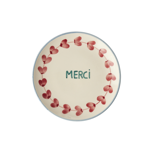 Ceramic Cake Plate - Cream- Hand Painted Merci