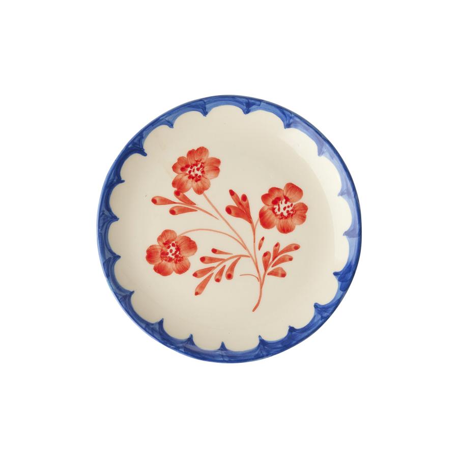 Ceramic Cake Plate - Cream- Hand Painted Vintage Flowers