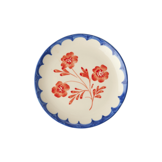 Ceramic Cake Plate - Cream- Hand Painted Vintage Flowers