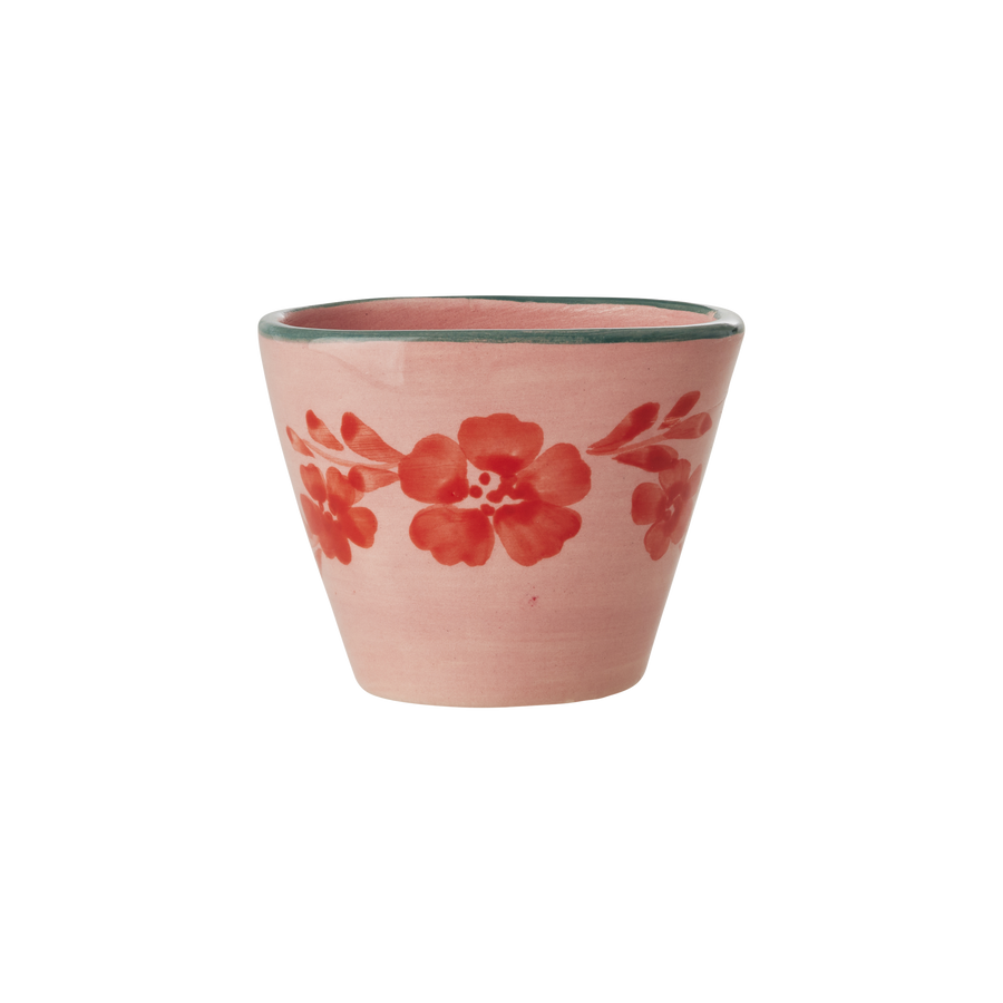 Small Oval Ceramic Espresso Cup - Pink - Hand Painted Flowers