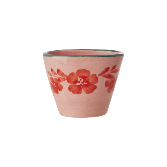 Small Oval Ceramic Espresso Cup - Pink - Hand Painted Flowers