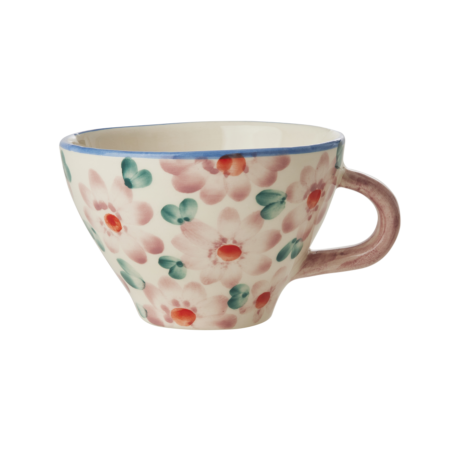 Ceramic Tea Cup - Pink - Hand Painted Flowers