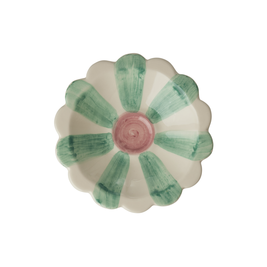 Small Ceramic Dipping Bowl  - Soft Green  - Hand Painted Stripes