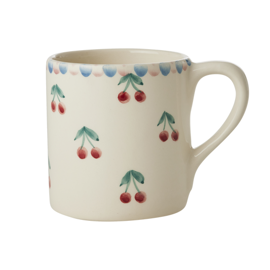 Ceramic Mug - Cream- Hand Painted Cherries