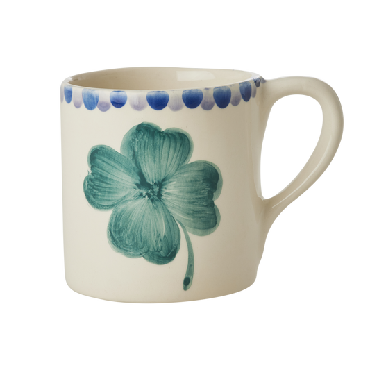 Ceramic Mug - Cream - Hand Painted Clover