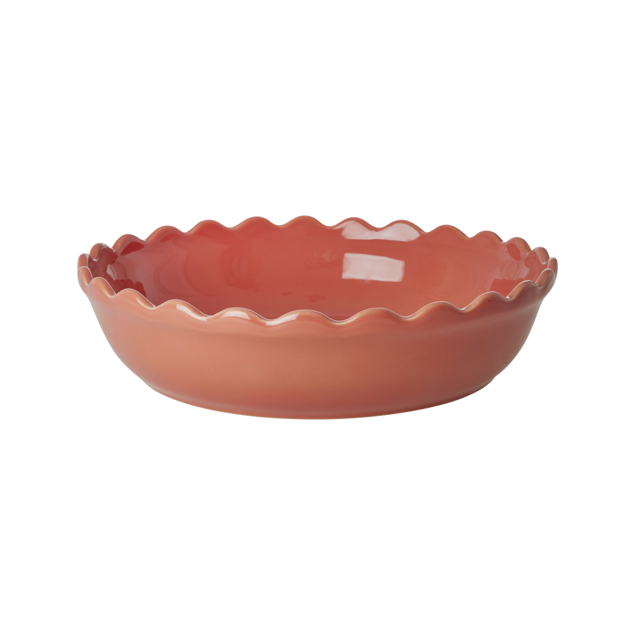 Stoneware Pie Dish in Dark Coral - Small