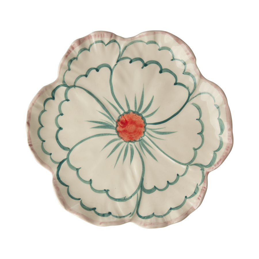 Flower Ceramic Side Plate - Jade - Hand Painted