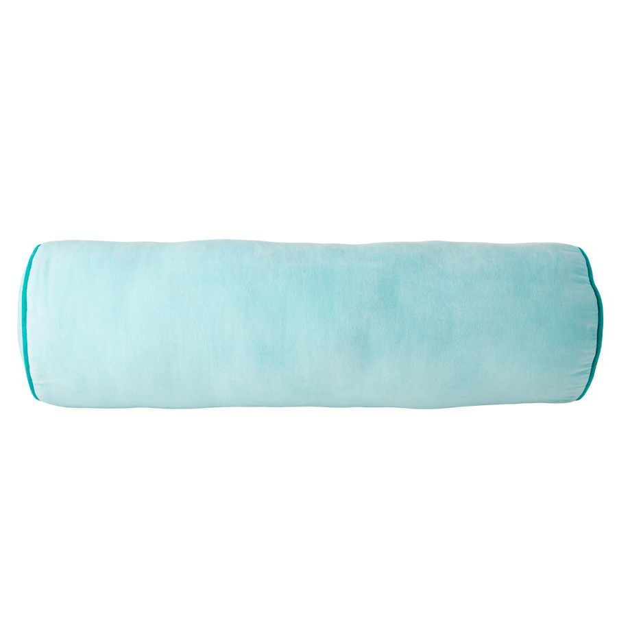 Velvet Bolster Cushion in Mint with Green Piping - Large