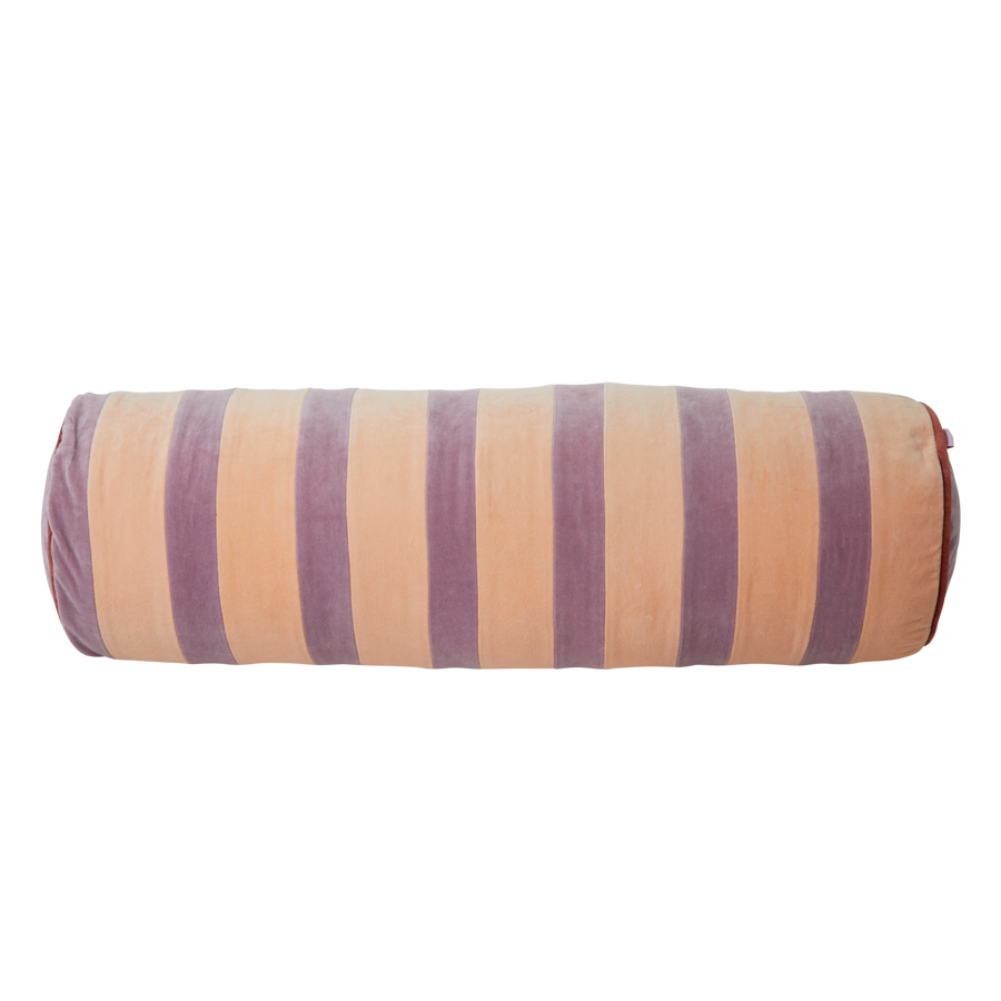 Velour Bolster Cushion with Lavender and Apricot Stripes - Large