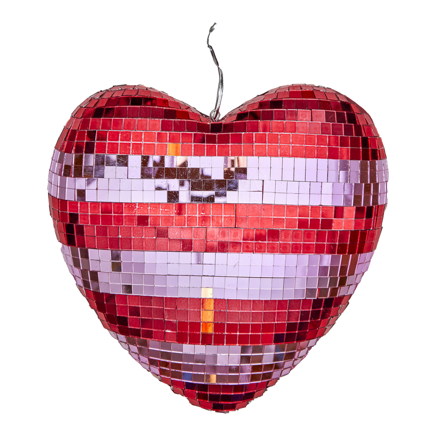 Heart Disco Ball in Pink and Red Stripe