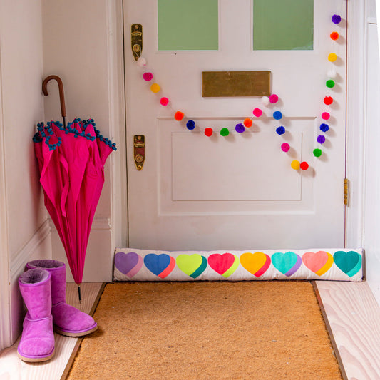 Rainbow Hearts Draught Excluder Cushion