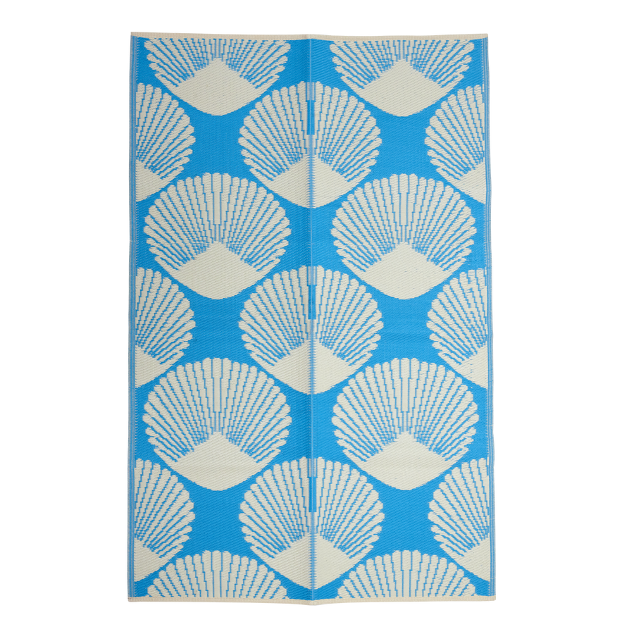 Blue Recycled Plastic Rug with Sea Shell Design