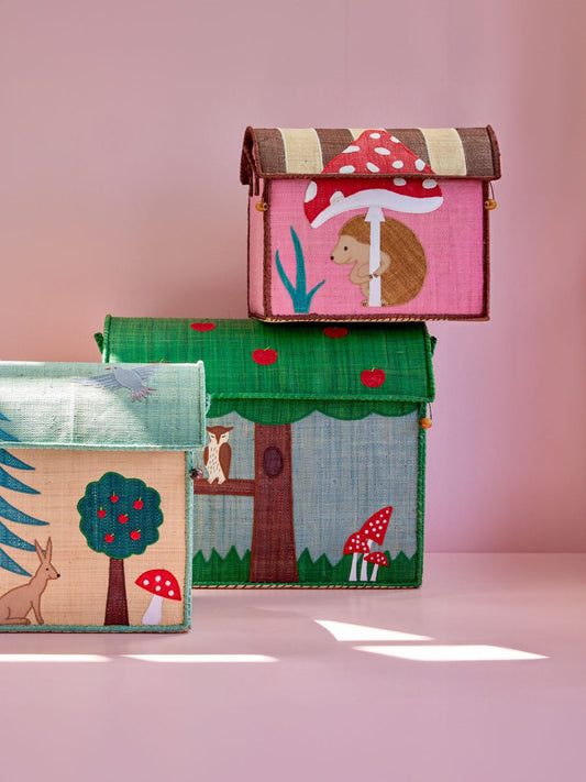Raffia Storage House - Happy Forest Print - Set of 3