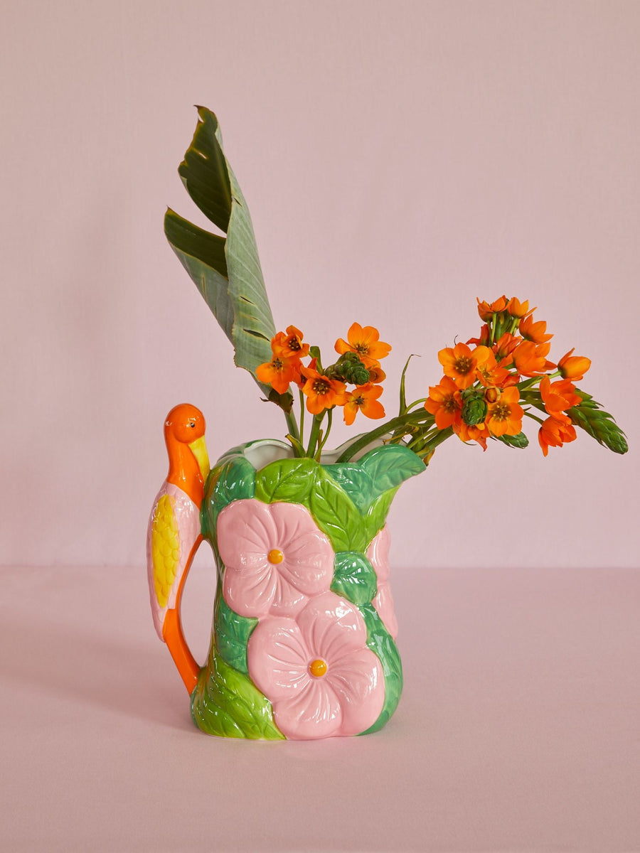 Ceramic Vase - Crane and Flowers